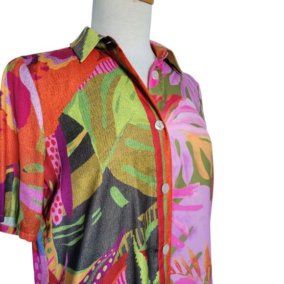 Rachel Zoe Tropical Birds & Leaves Print Satin Beach Vacation Top Size XS - Picture 4 of 16